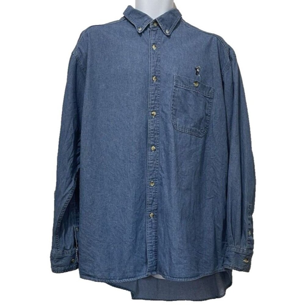 Luna Pier Mens Shirt XL Denim Felix the Cat Golf Button Up Gorpcore Cotton